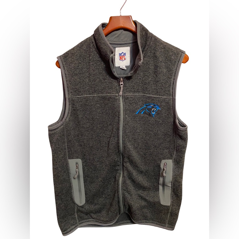 Carolina Panthers NFL Apparel Charcoal Fleece Full Zip Vest Mens Medium